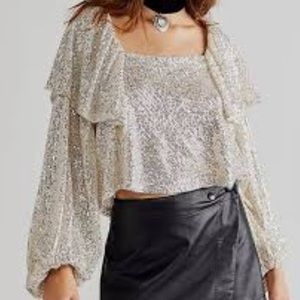 FP Dance Floor metallic sequin ruffled top